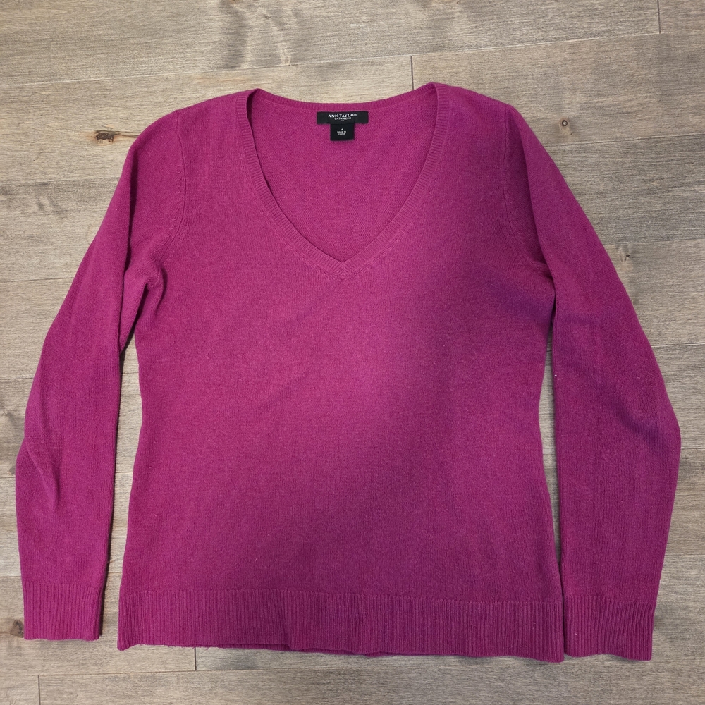Ann Taylor Fuchsia V-Neck Sweater